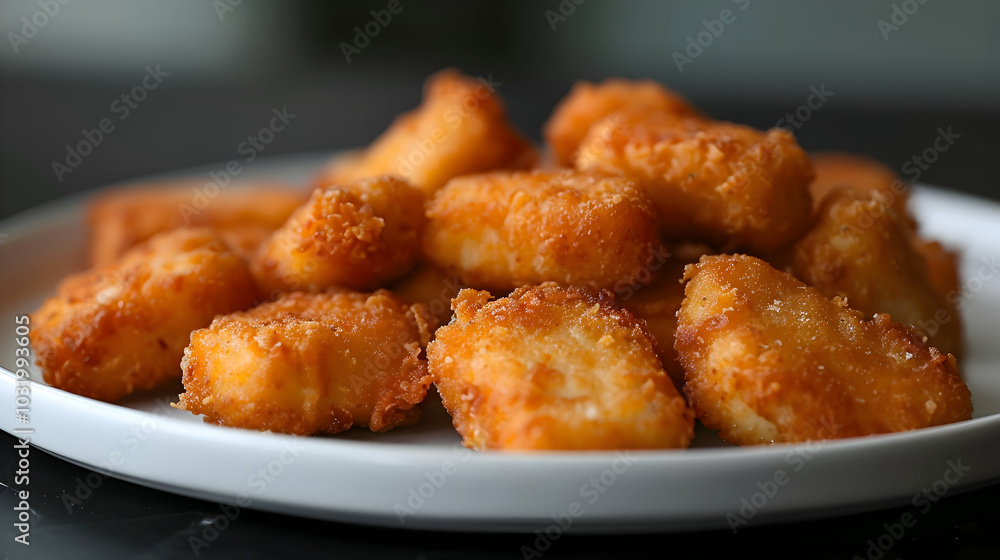 A plate of crispy chicken nuggets A plate of crispy chicken nuggets