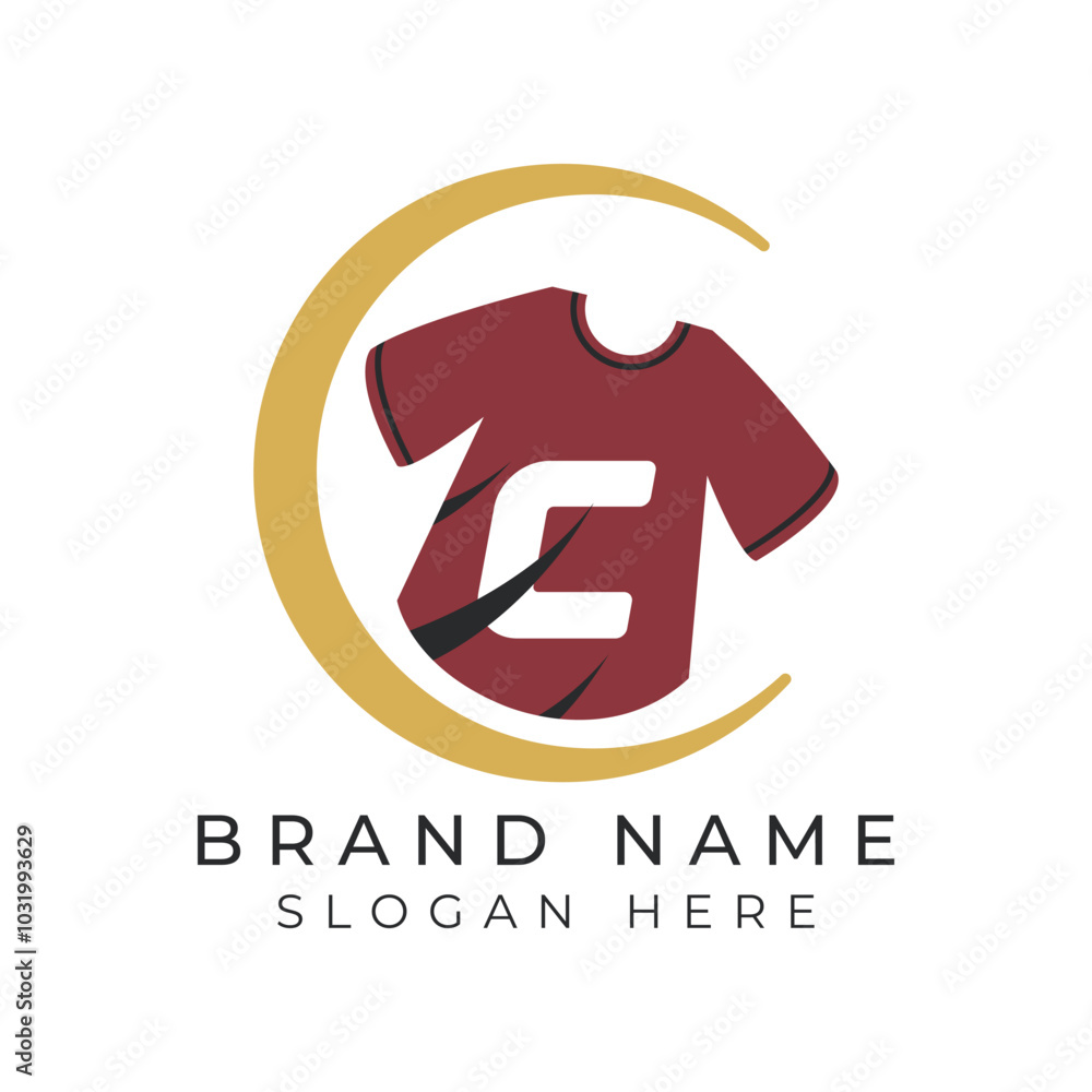 Letter C Logo Concept With T-Shirt. Alphabet C garments moon face icon design Letter C Logo Concept With T-Shirt. Alphabet C garments moon face icon design