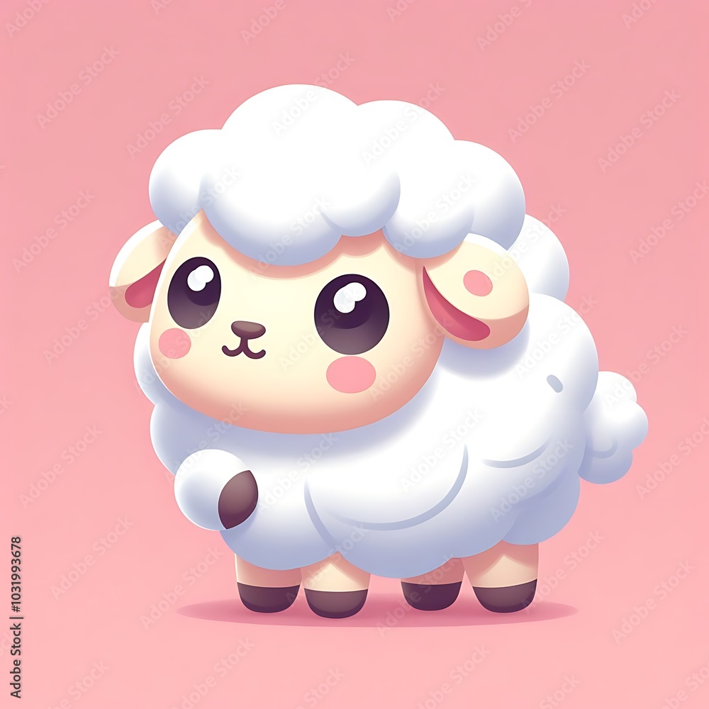 Obraz premium Adorable Cartoon Sheep with Big Eyes