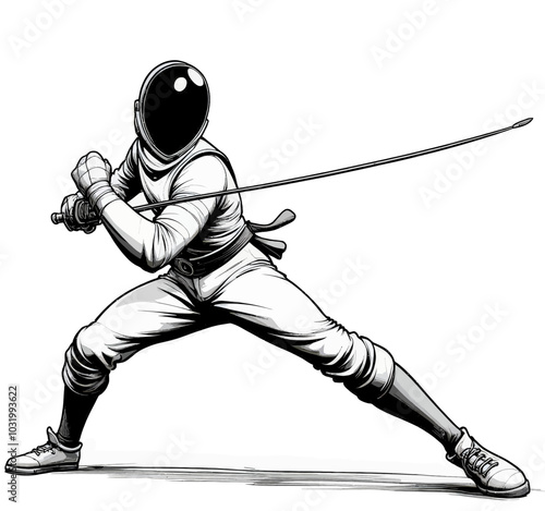 Fencing Illustration in Black and White 
