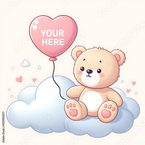 Wallpaper Mural Cute Teddy Bear Holding a Pink Heart Balloon Torontodigital.ca