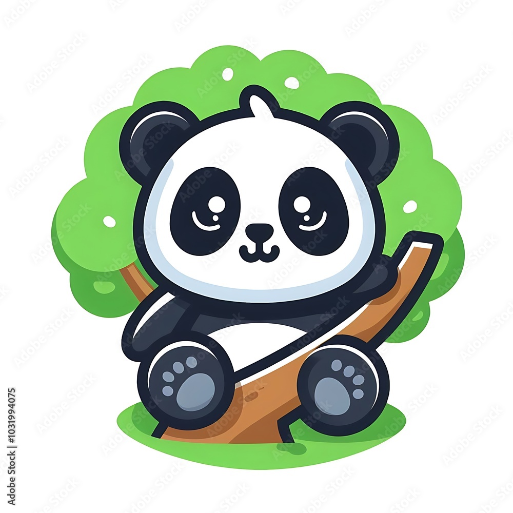 Fototapeta premium Adorable Panda Cub Resting on a Tree Branch