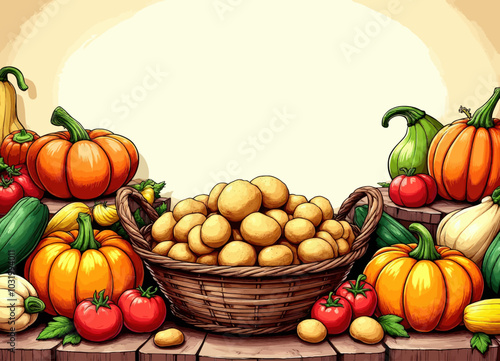 Fall Harvest Basket with Pumpkins and Potatoes 
