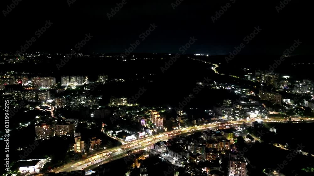 Night drone view of Pune city, Aerial view of Mumbai Pune City, Maharashtra, India. Drone shot of Mumbai skyline,Central Mumbai's cityscape and skyline, beautiful modern buildings, Night drone view of Pune city, Aerial view of Mumbai Pune City, Maharashtra, India. Drone shot of Mumbai skyline,Central Mumbai's cityscape and skyline, beautiful modern buildings,