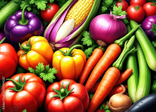 Fresh Vegetables and Herbs Still Life  

