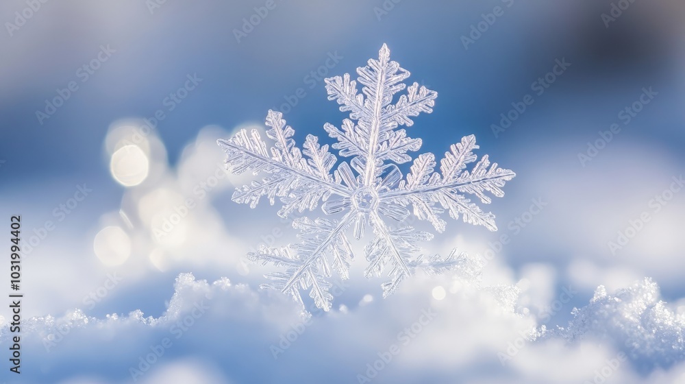 Mesmerizing Crystalline Snowflake on a Winter Wonderland Backdrop