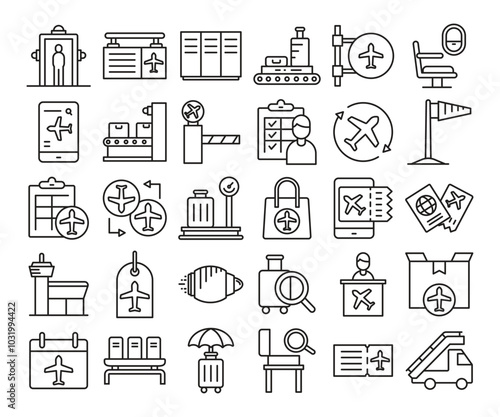 airport and travel line icons set vector illustration