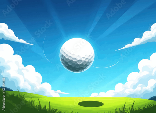 Golf Ball Over Green Field and Hole  
