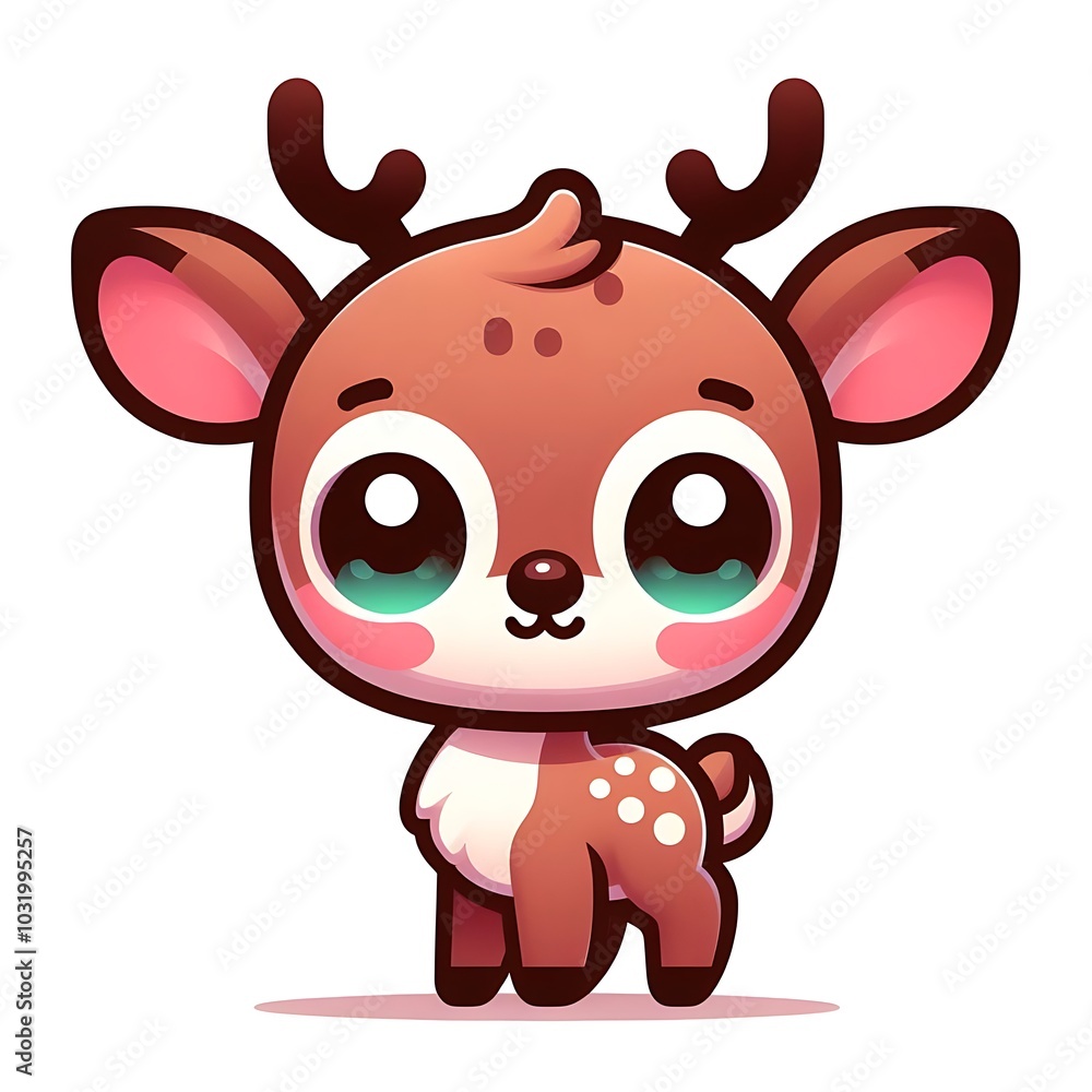 Cute Cartoon Deer Standing with Big Eyes Cute Cartoon Deer Standing with Big Eyes