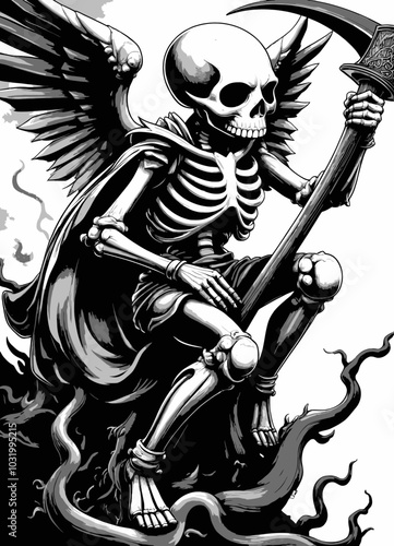 Grim Reaper with Wings and Scythe 
