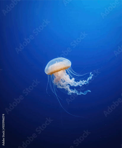 Jellyfish in Blue Water 
