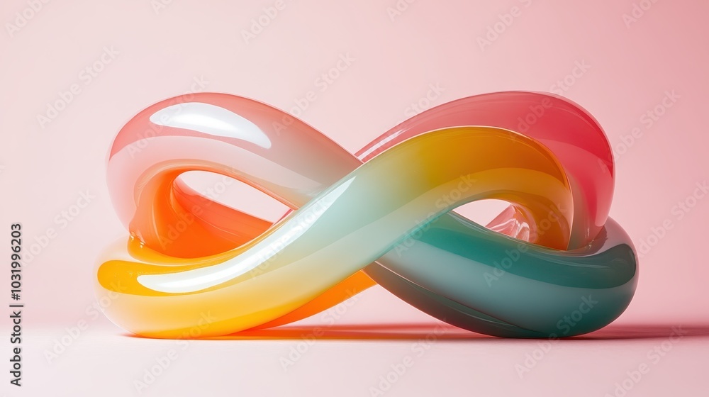 This image showcases a colorful, fluid art sculpture resembling an infinite loop, set against a soft pink background, illuminating modern creativity and design. This image showcases a colorful, fluid art sculpture resembling an infinite loop, set against a soft pink background, illuminating modern creativity and design.