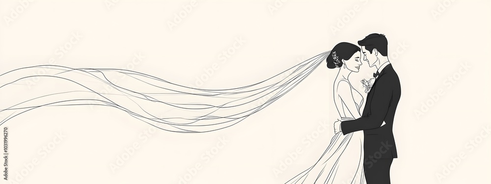 The bride and groom, wearing wedding gowns with long dresses flowing in the wind behind them, stand side by side on their crisp white wedding attire The bride and groom, wearing wedding gowns with long dresses flowing in the wind behind them, stand side by side on their crisp white wedding attire