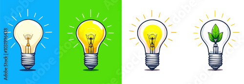 Light Bulb Illustration with Green Plant 
