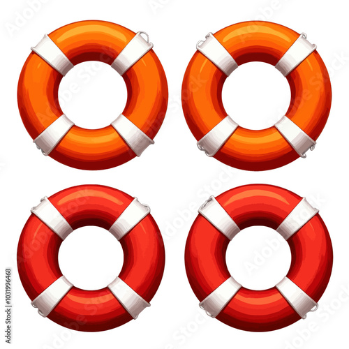 Lifebuoy Set, Red and Orange, Isolated on White Background