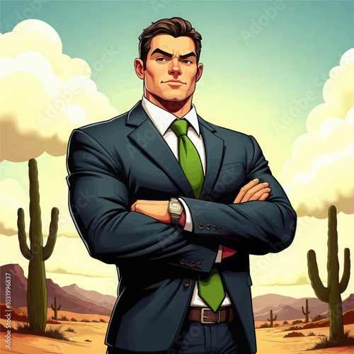 Man in Suit Desert Landscape 
