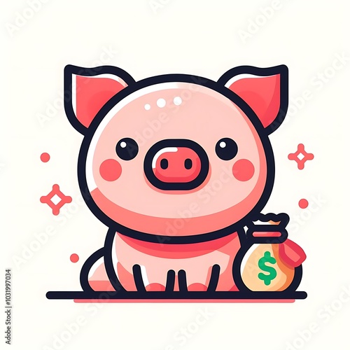 Adorable Cartoon Pig with Sparkling Stars photo