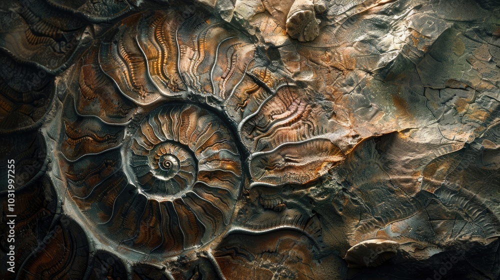 Intricate patterns of fossilized ammonites Intricate patterns of fossilized ammonites