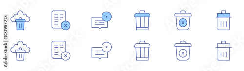 Delete icon set in two styles, Duotone and Thin Line style. Editable stroke. bin, paper bin, delete, decline