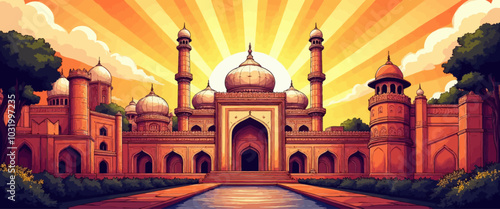Mosque with Sunset Background 

