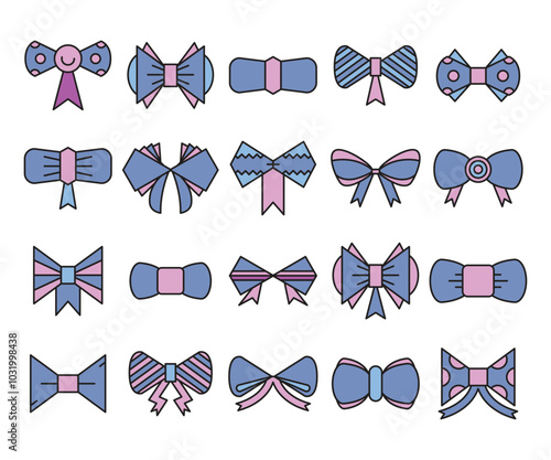 purple ribbon and bowtie vector set illustration