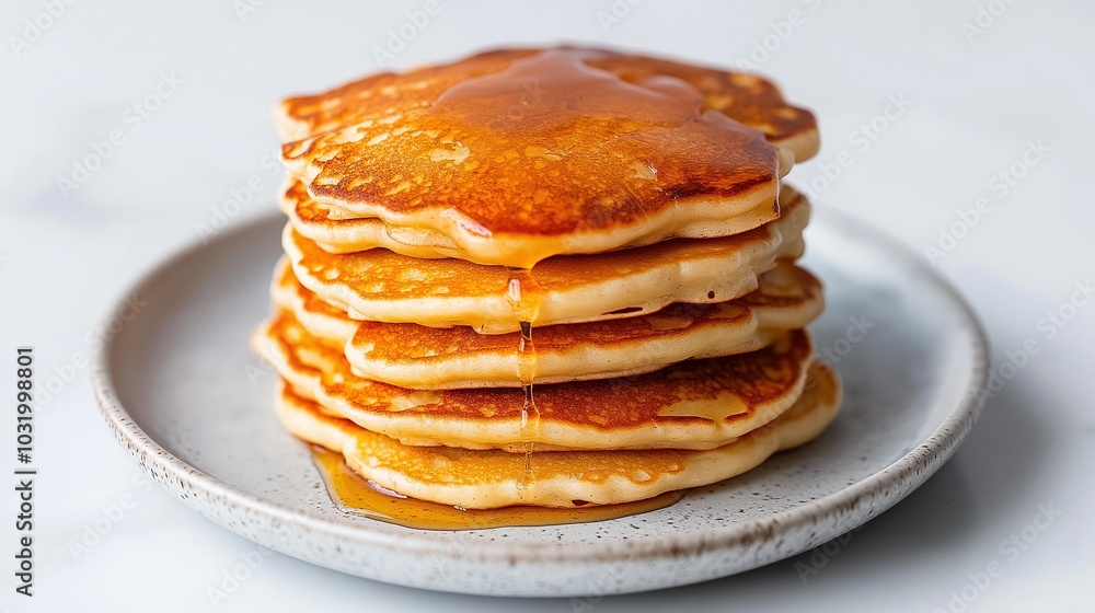 Stack of fluffy pancakes with honey drizzle Stack of fluffy pancakes with honey drizzle
