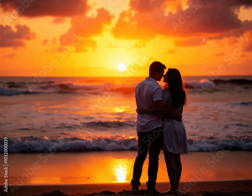 Romantic Sunset Embrace at the Beach