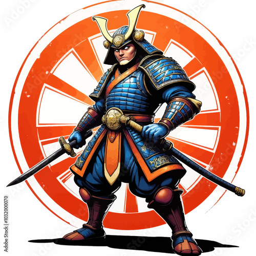 Samurai warrior with sword and armor 
