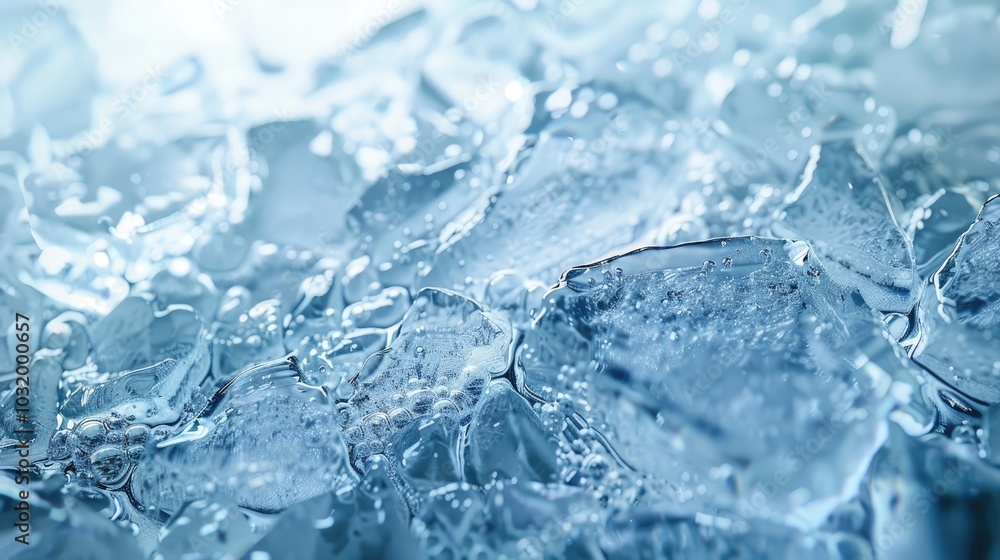 Crystalline ice surface with deep cracks and air bubbles trapped inside Crystalline ice surface with deep cracks and air bubbles trapped inside