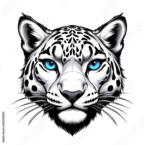 Snow Leopard Face with Blue Eyes 
