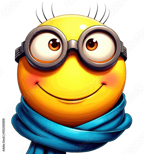 Smiling Yellow Character with Glasses and Scarf 
