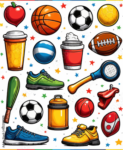 Sports and Drinks Cartoon Illustration  
