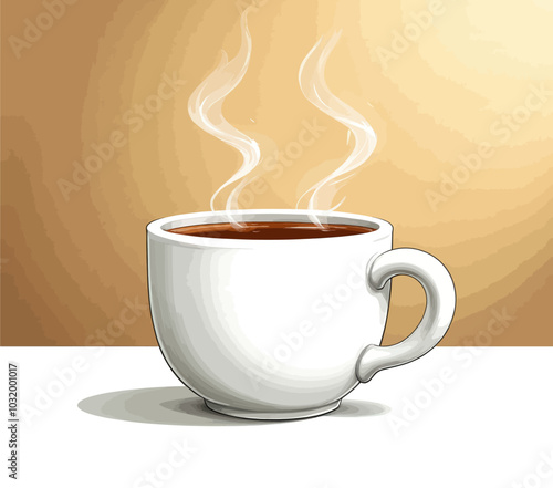 Steaming Cup of Coffee on Tabletop  
