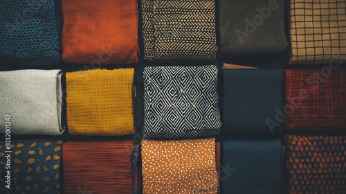 Colorful African fabric rolls displaying a rich array of patterns and hues for fashion, crafts, and cultural celebrations. Traditional textiles with intricate designs suitable for clothing, accessorie