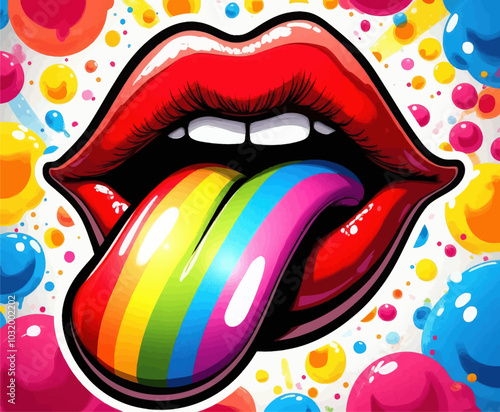 Vibrant Rainbow Tongue Lips Illustration