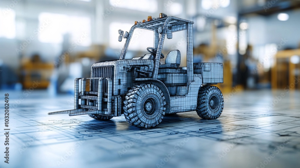 3D Rendering of a Forklift in a Industrial Environment 3D Rendering of a Forklift in a Industrial Environment