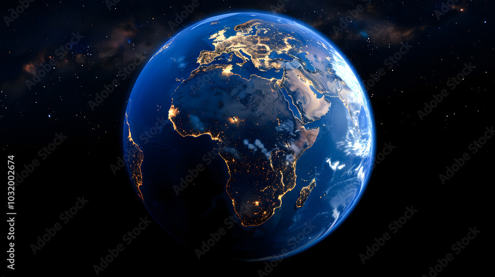 Satellite view of Earth globe from space, city lights by night, East Asia China map Satellite view of Earth globe from space, city lights by night, East Asia China map