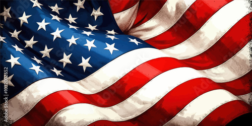 Waving American Flag with Grunge Texture