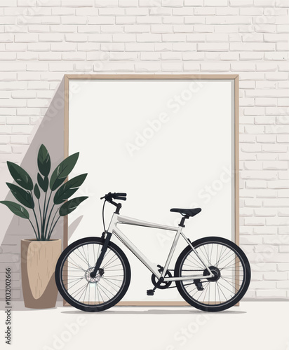 White Bicycle Against Brick Wall  
