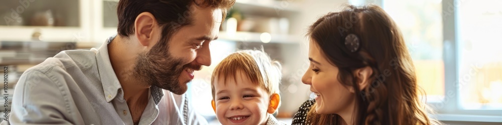 Happy family laughing together in kitchen, genuine emotions, can Happy family laughing together in kitchen, genuine emotions, can
