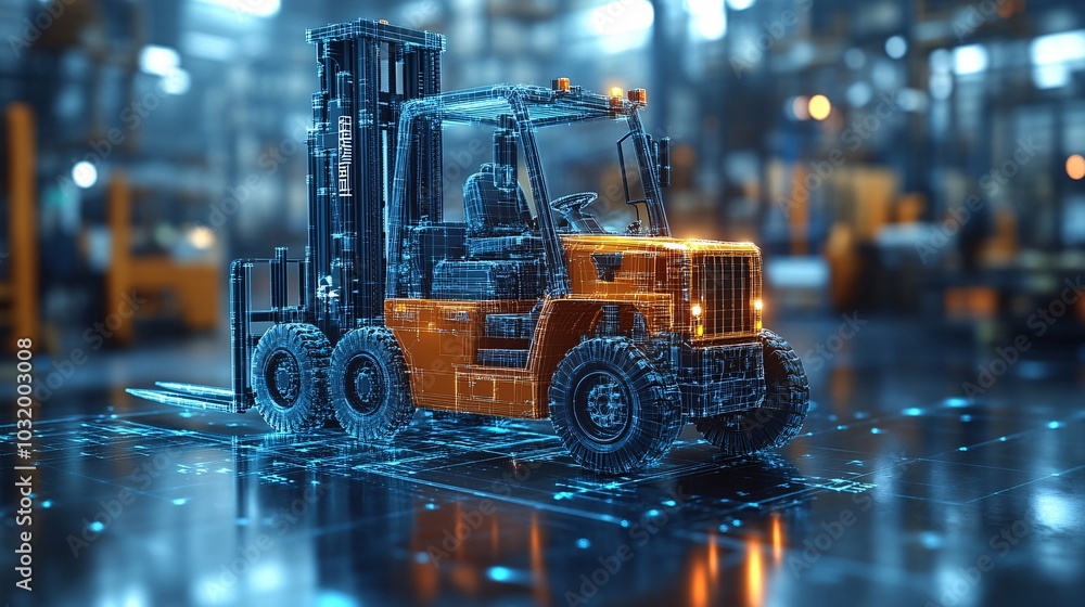 Modern Forklift in Industrial Warehouse Environment Modern Forklift in Industrial Warehouse Environment