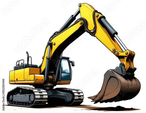 Yellow Excavator with Tracks and Bucket  
