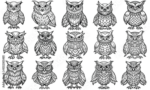 Adult Owl Coloring Page, Detailed Line Art Illustration for Relaxation and Stress Relief, Ideal for Printable Art Therapy and Adult Coloring Books, High-Quality Design for a Soothing Experience.