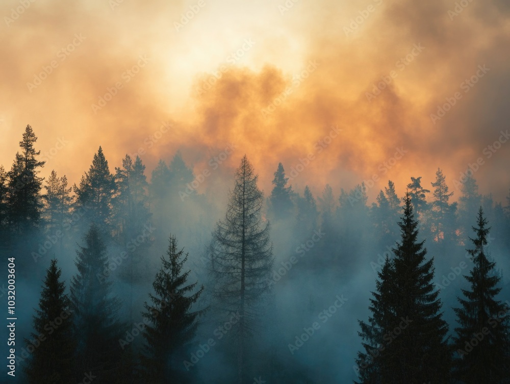 Dusk Skyline with Forest Fire Dusk Skyline with Forest Fire