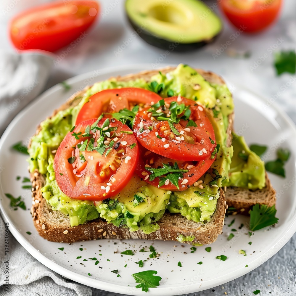 A slice of toasted sour dough bread with avocado A slice of toasted sour dough bread with avocado