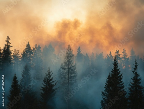 Dusk Skyline with Forest Fire