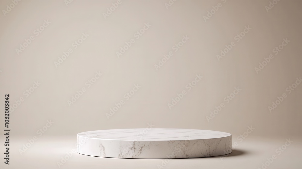 A minimalist white marble podium against a subtle beige backdrop ideal for presentations or display A minimalist white marble podium against a subtle beige backdrop ideal for presentations or display