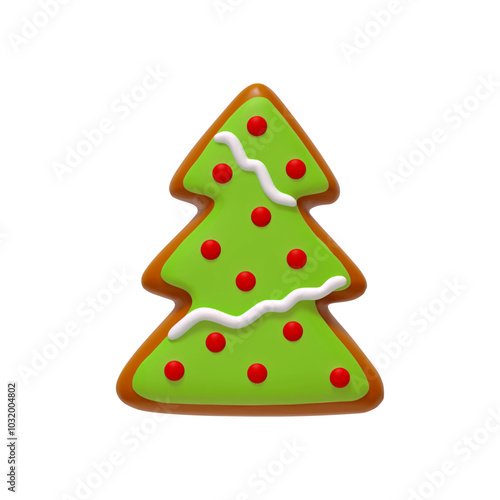 Christmas realistic 3d gingerbread cookies shape of a green tree. Xmas food sweets baking isolated on white background. vector illustration