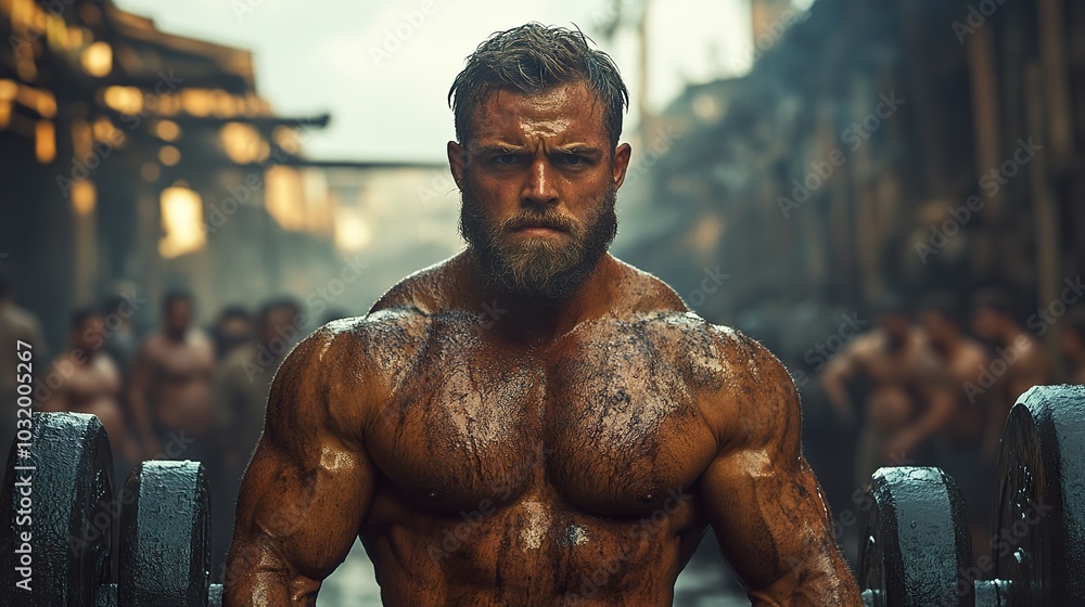 Strongman Lifting Weights with Crowd Cheering Strongman Lifting Weights with Crowd Cheering