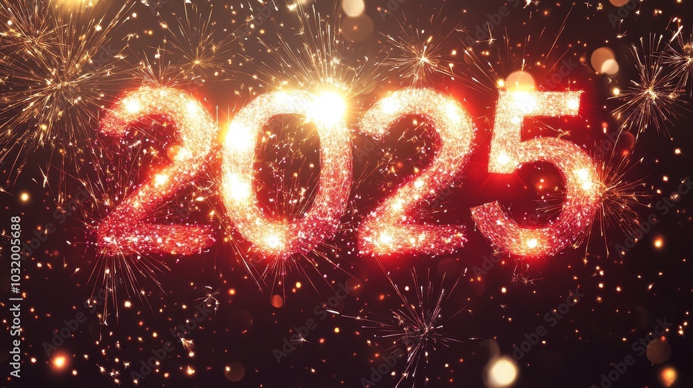 The fireworks are scattered throughout the image, creating a festive The fireworks are scattered throughout the image, creating a festive